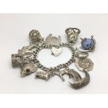 A silver charm bracelet.