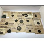 A collection of ancient Roman and Greek coins as p