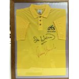 A framed and glazed golf shirt signed by Ian Woosnam and Padraig Harrington.