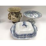 A Crown Devon vase, comport and a dish and cover (