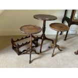 3 small tripod footed wine table together with an