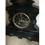 A French slate mantle clock the circular dial with Roman and visible escapement - NO RESERVE