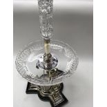 A silver plated and glass epergne with single trum