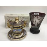 A wheel etched Ruby glass beaker two Caithness pap