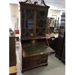 A Quality George III style mahogany bureau bookcas