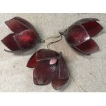 Three Red glass tulip shape, ceiling lights - NO R