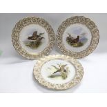 Three Royal Worcester cabinet plates with hand pai