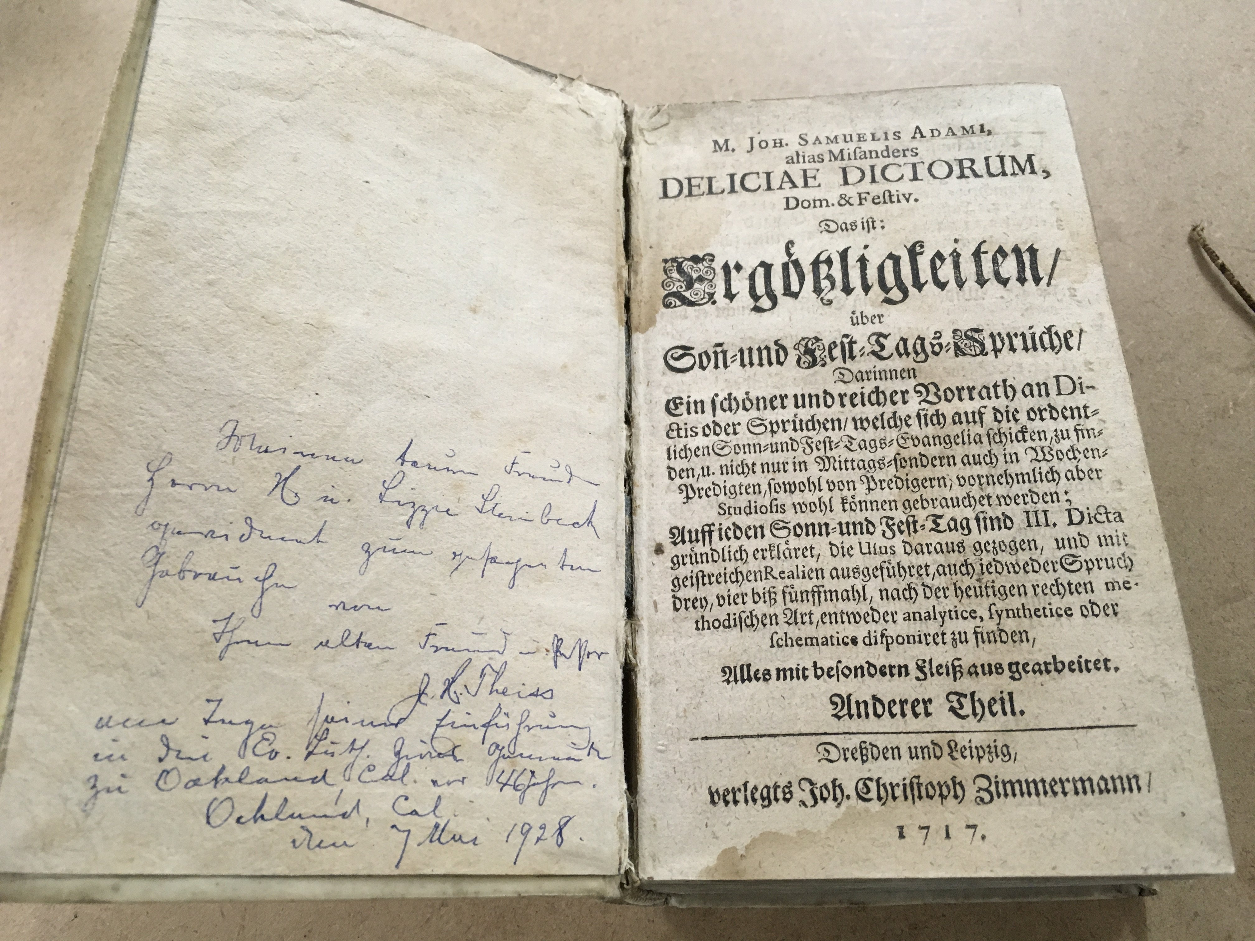 An early German Velum bound book dated 1717 by Joh - Image 3 of 4