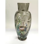 A quality glass vase with enamel decoration of a n