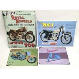 A collection of four vintage style motorbike advertising signs, including Royal Enfield, BSA and