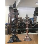 A Victorian bronzed figure candlestick and Sheffie