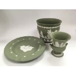 Three Wedgwood jasperware items including a dish w