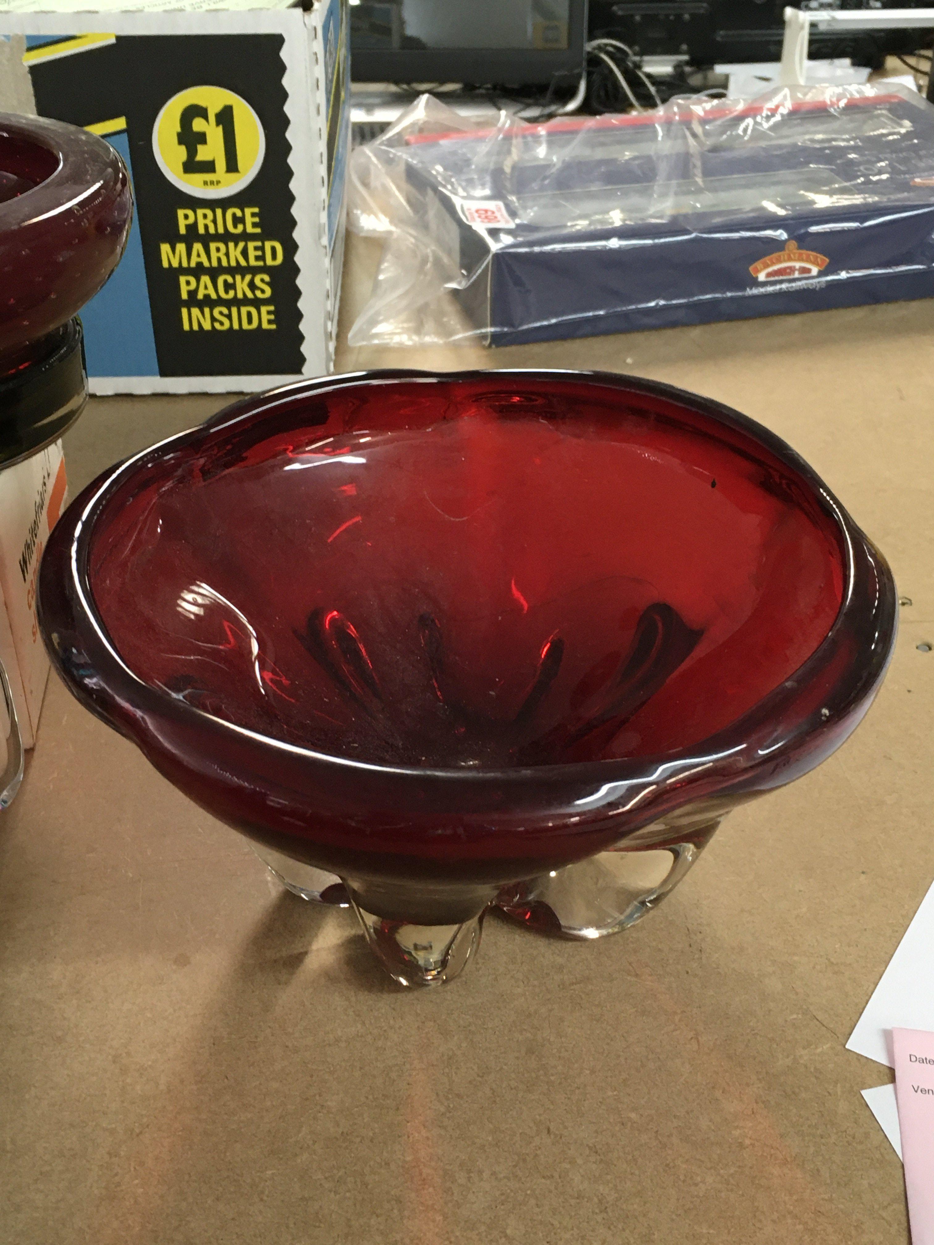 A large Whitefriars Ruby glass bowl. Approximately