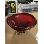 A large Whitefriars Ruby glass bowl. Approximately