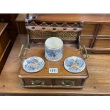 A small Victorian oak smokers stand with blue and