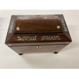 A small Rosewood and mother of Pearl inlay tea cad