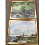 Two framed oil on canvas paintings signed by the a