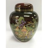 A Crown Devon rouge royal style jar and cover, app