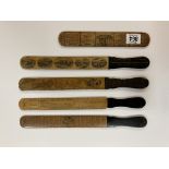 5 Victorian Mauchline ware page turners c.1890.