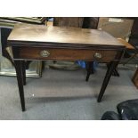 A George III tea table with one long drawer. Appro