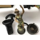 A lot of various items: a cast iron garden pump, a