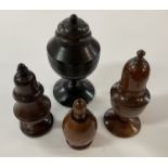 A carved treen Jar and cover 15cm, A 19thC walnut