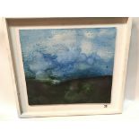 A framed abstract oil painting on board attributed to Denis Bowmen entitled Jackson Bridge Pennine