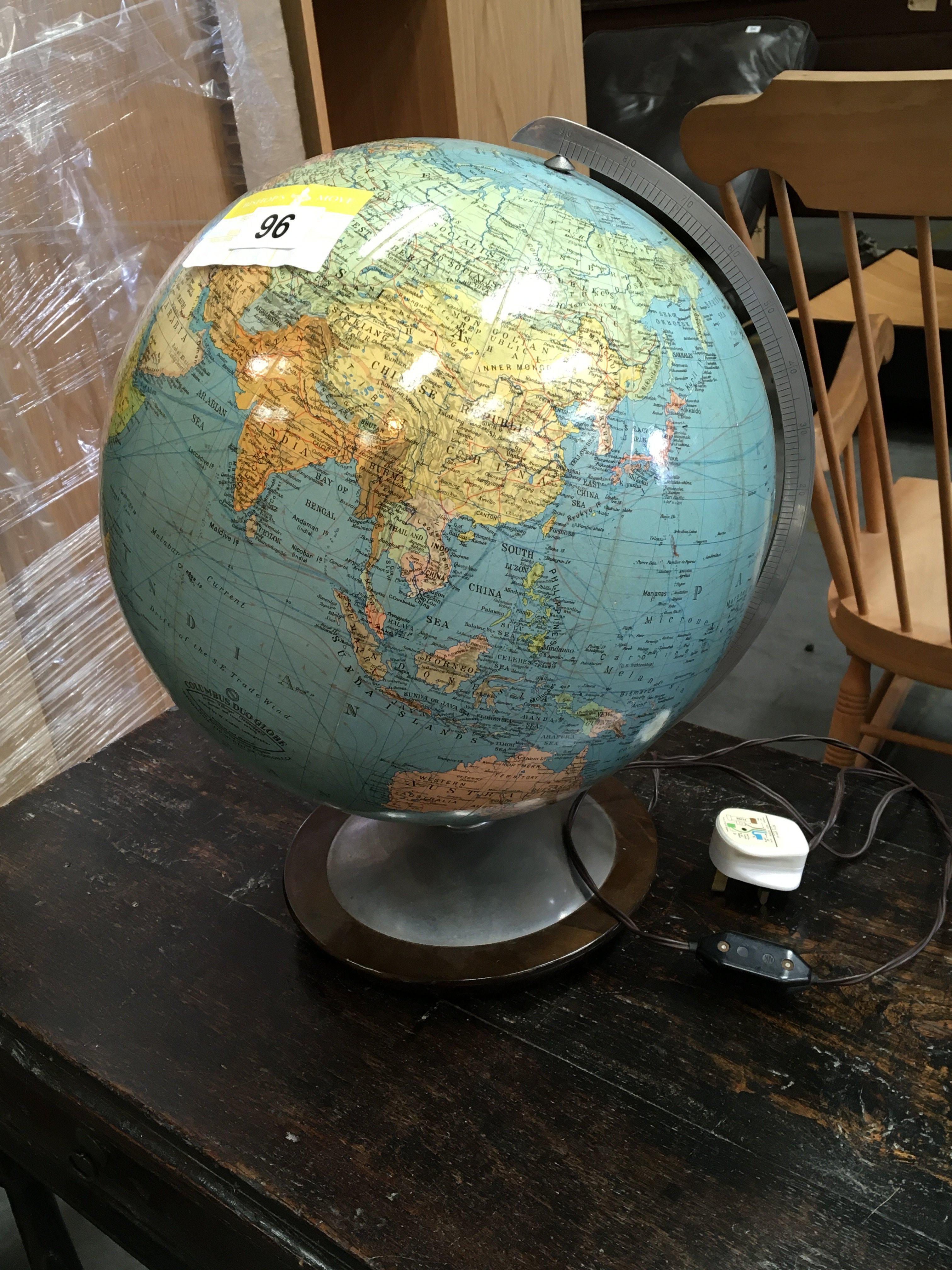 A modern chrome and metal Globe on stand. Hight 45cm