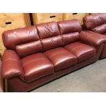 A good quality red leather three seater sofa and matching arm chair (2)