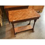 A Victorian parquetry inlaid table on column supports. 81.5 x 55.5 x 71cm.