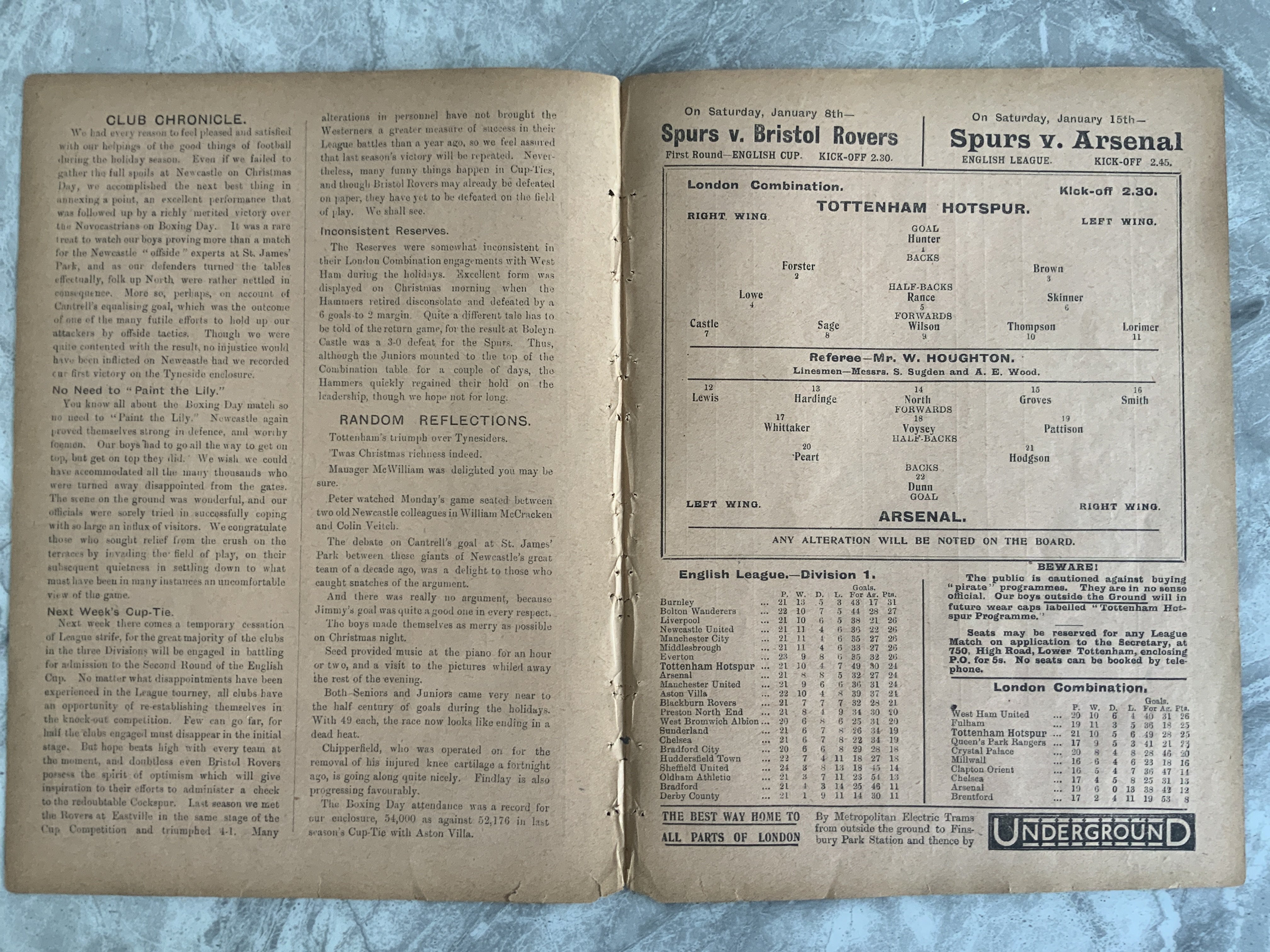 1920/1921 Tottenham Reserves v Arsenal Football Pr - Image 2 of 2