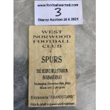 1902 West Norwood v Tottenham Football Ticket: Dat