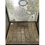 A framed map- the road from Oxford to Conventry by