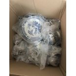 Two large boxes. One containing a large quantity of blue and white dinnerware etc. The other