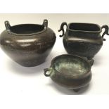Three Chinese bronze cense bowls. With caricature