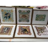 Six colourful framed aboriginal prints of wine lab