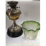 A Victorian silver plated oil lamp, later shade (a