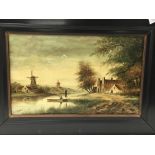 A countryside scene painted on milk glass signed H