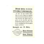 A 1936 Campaign Flyer asking To Vote For Hitler. W