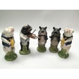 Five Beswick musical Pig Pro figures all with orig