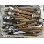 A Mills and Moore wooden handled 1970s cutlery etc