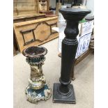 An ebonised torchere, approx 118cm and a painted j