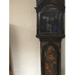 A 18 th century lacquer chinoiserie long case cloc