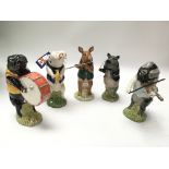 Five musical Beswick Pig Pro figures all with orig