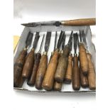 15 vintage woodworking chisels by R Sorby. Also, m