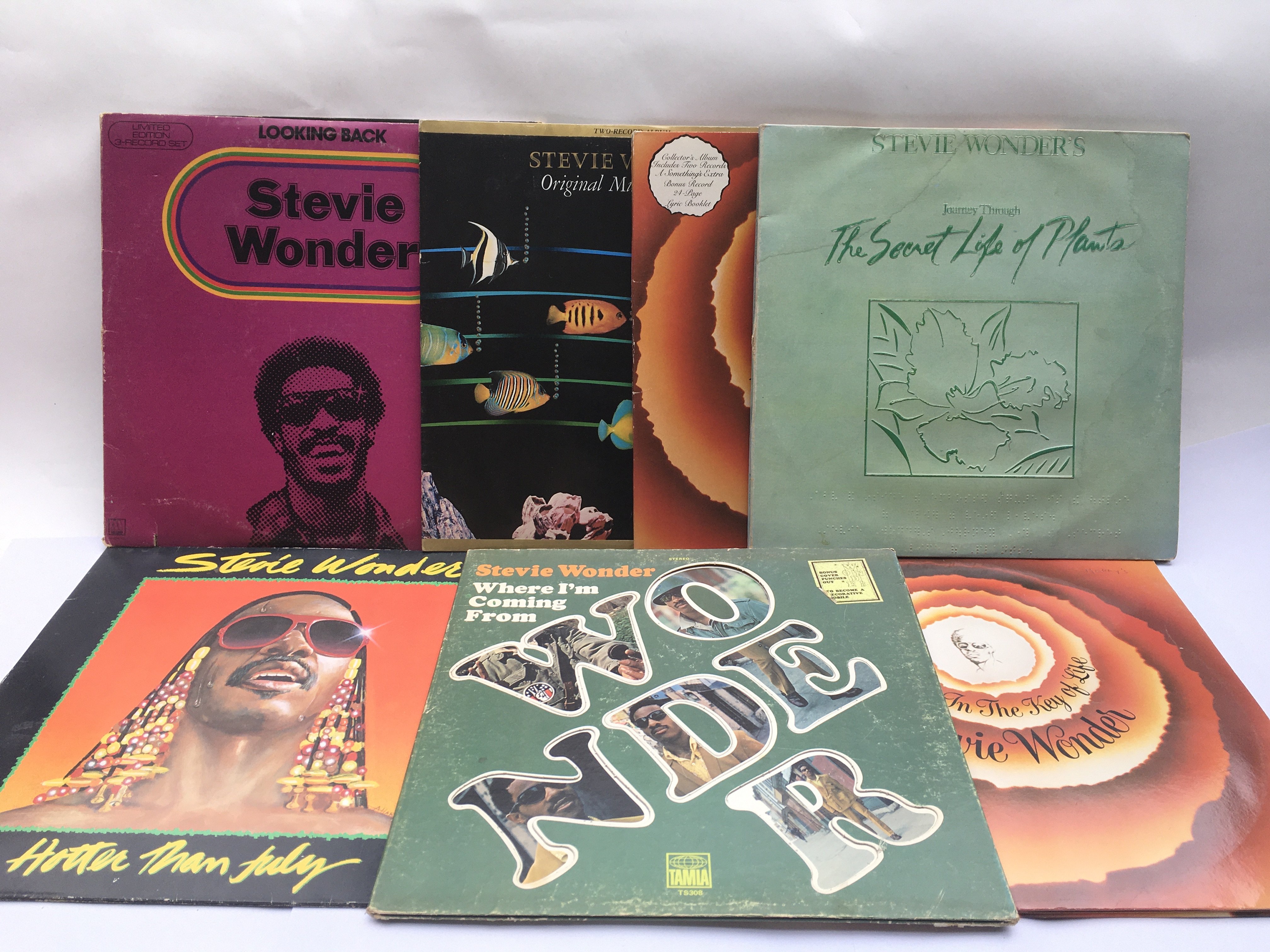 Seven Stevie Wonder LPs comprising 'Where'm Coming