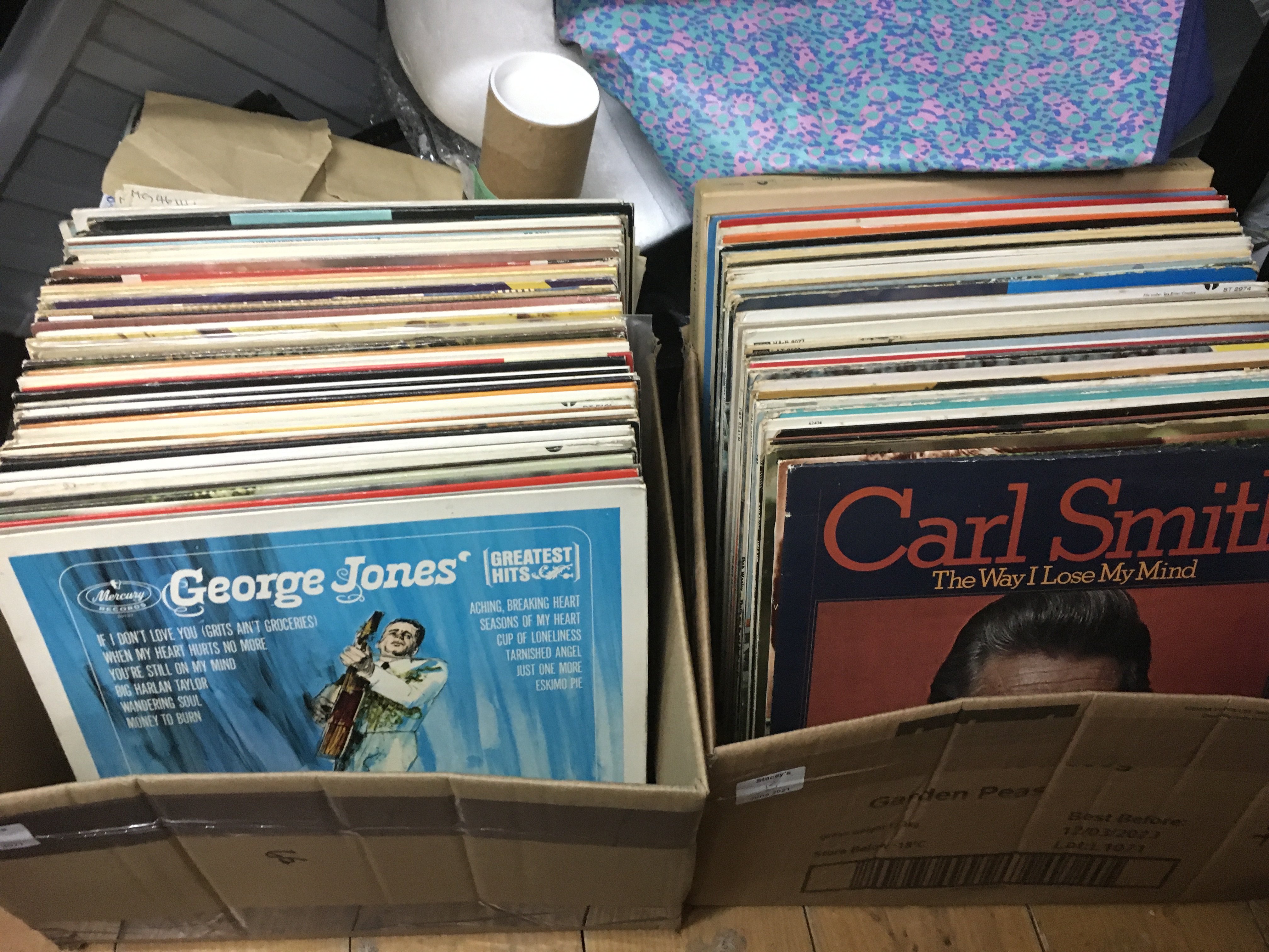 Two boxes if country music LPs including Hank Will