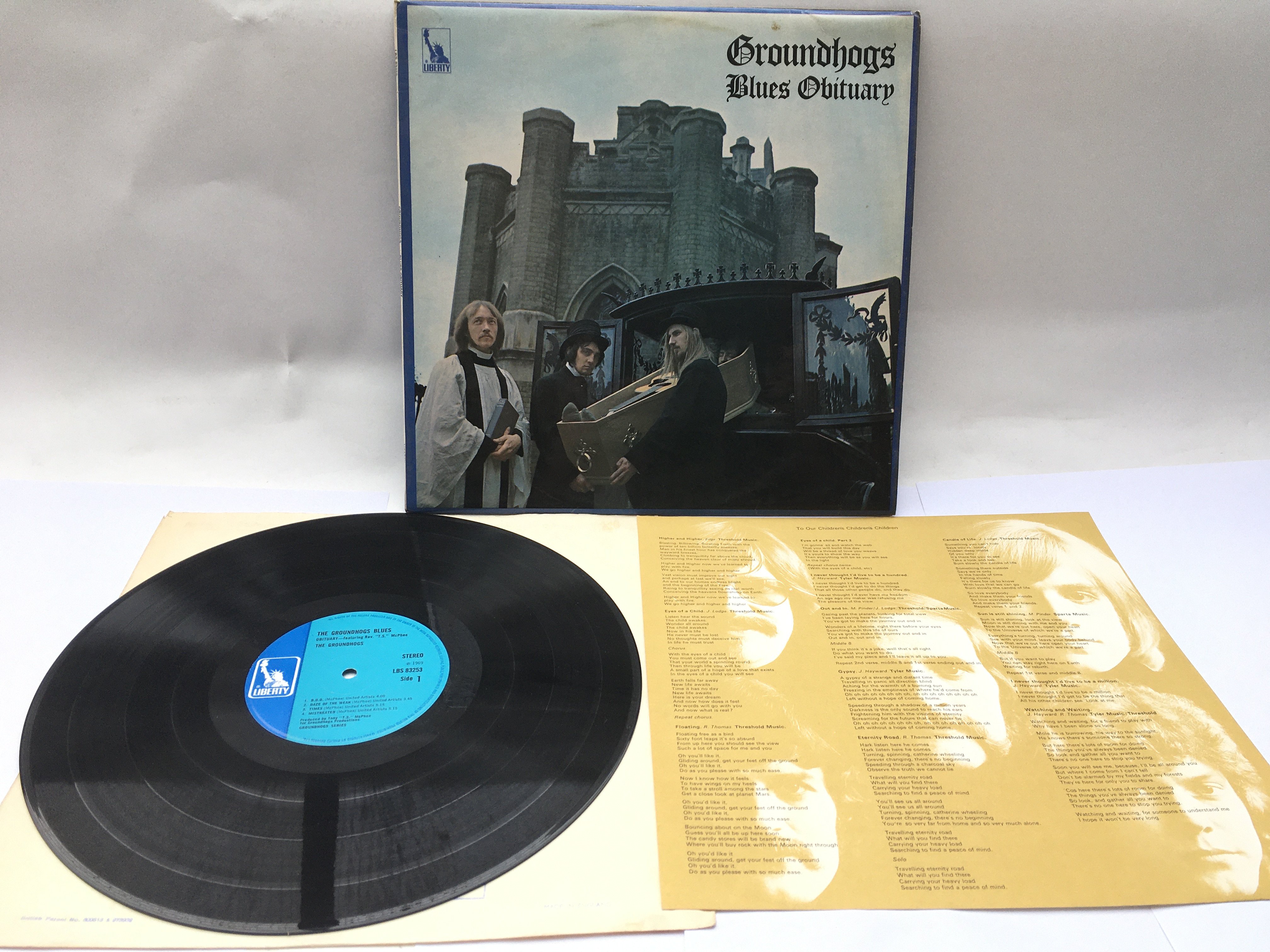 A first UK stereo pressing of 'Blues Obituary' by Groundhogs, LBS 83253 with blue Liberty centre lab