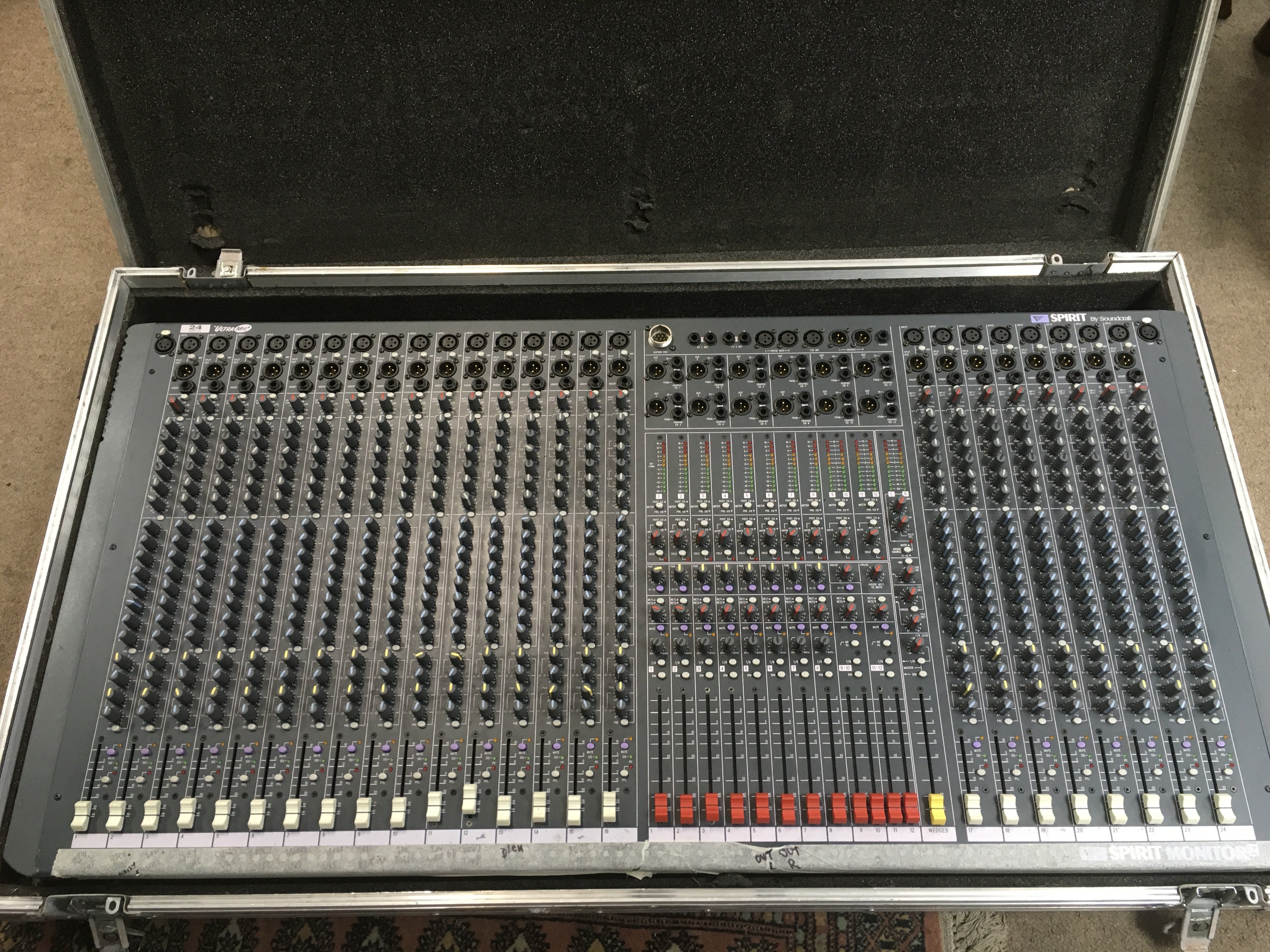 A Soundcraft Spirit Two 24 track mixing desk with