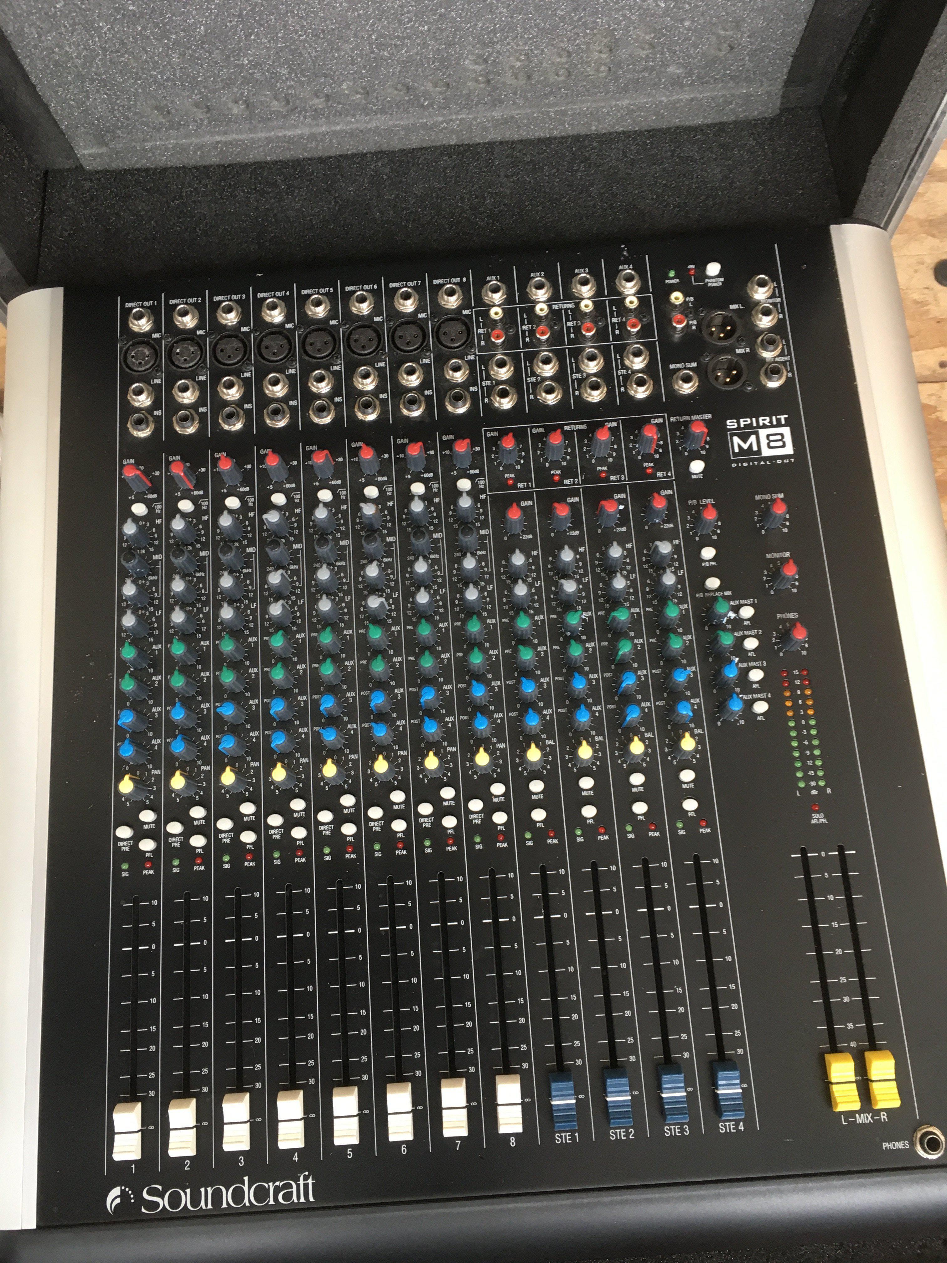 A Soundcraft Spirit M8 8 track mixing console supp